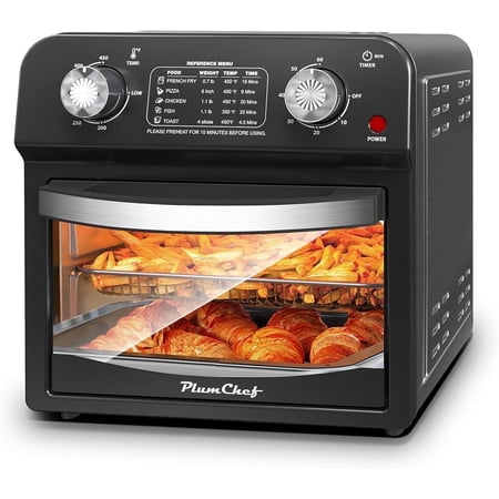 Plum Chef 13-Quart Compact Air Fryer Toaster Oven, 2-Layer Efficient Cooking, Space-Saving Countertop Oven for Dorms, Apartments & Small Families, 1400W, Black