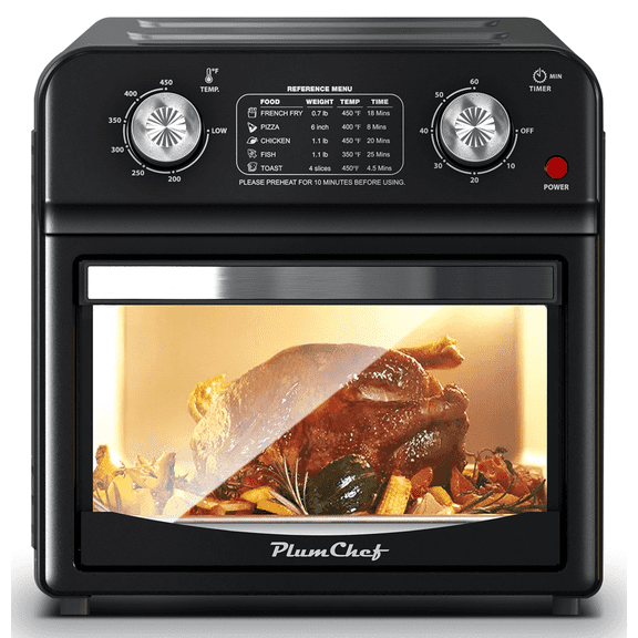 Plum Chef 13QT Air Fryer, Large Capacity Toaster Oven Countertop with Digital Recipe, Black, 1500W