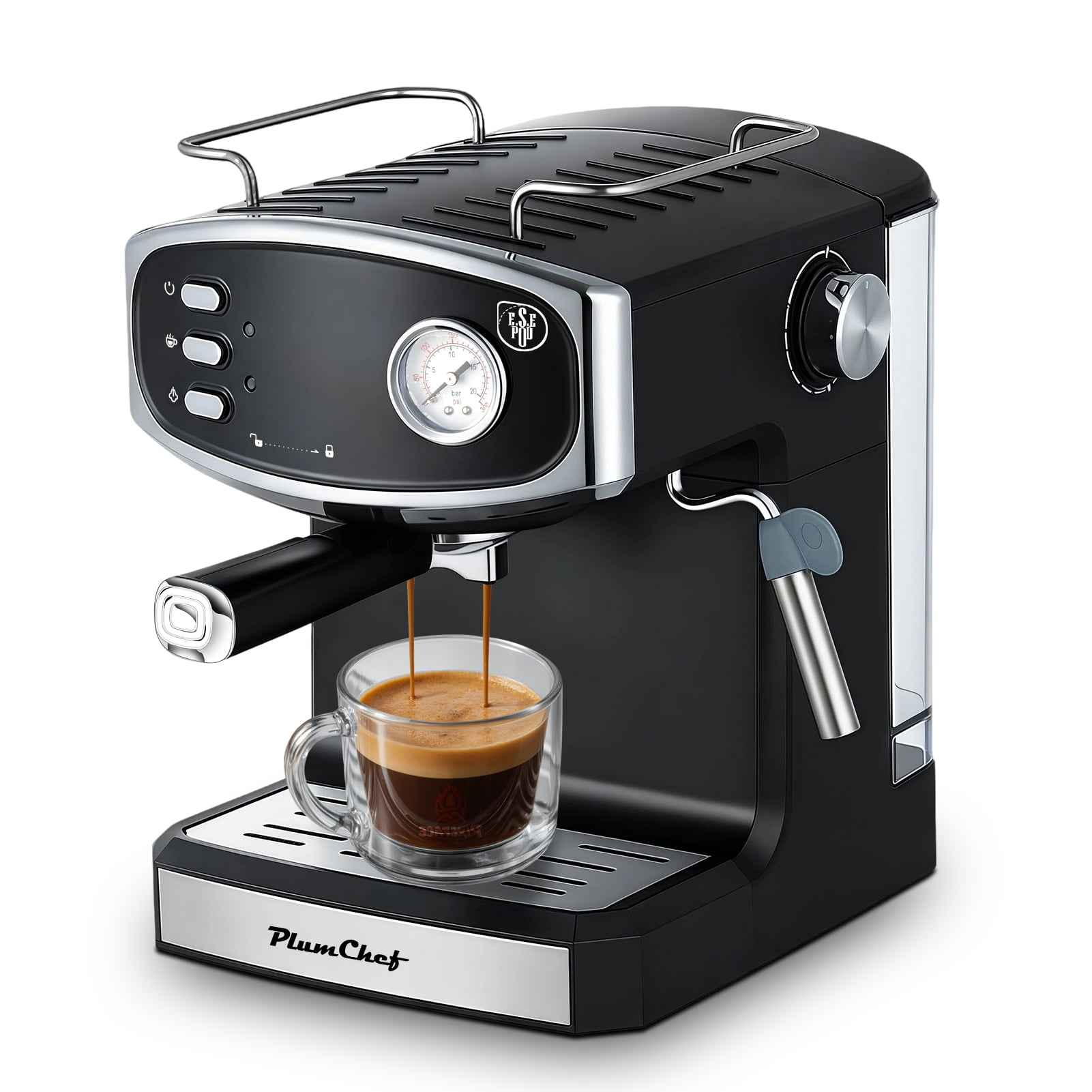 Plum Chef 20 Bar Espresso Machine for home- Professional Compact Espresso Maker with Milk Frother Steam Wand, Pressure Gauge & 54oz Large Water Tank, Low Noise Fast Brewing for Cappuccino, Latte