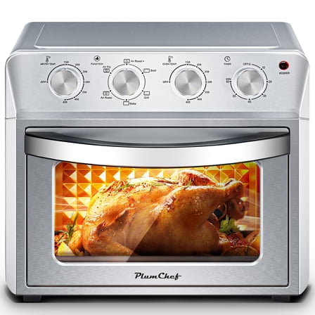 Plum Chef 27.5QT Air Fryer, 6-in-1 Extra Large Air Fryer Toaster Oven with 7 Presets for Roasting, Baking & Frying, Accessories Included, Stainless Steel Finish, Silver