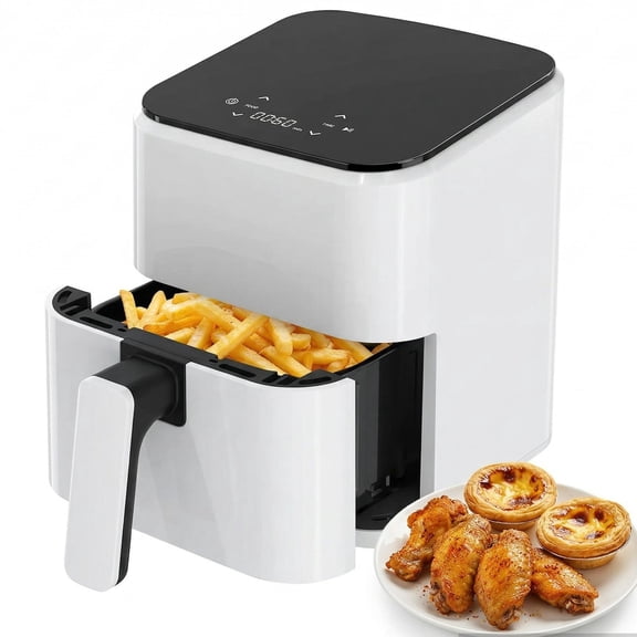 Plum Chef 3QT Compact Air Fryer - 800W Digital Touch Panel, Small Countertop Airfryer for 1–2, White