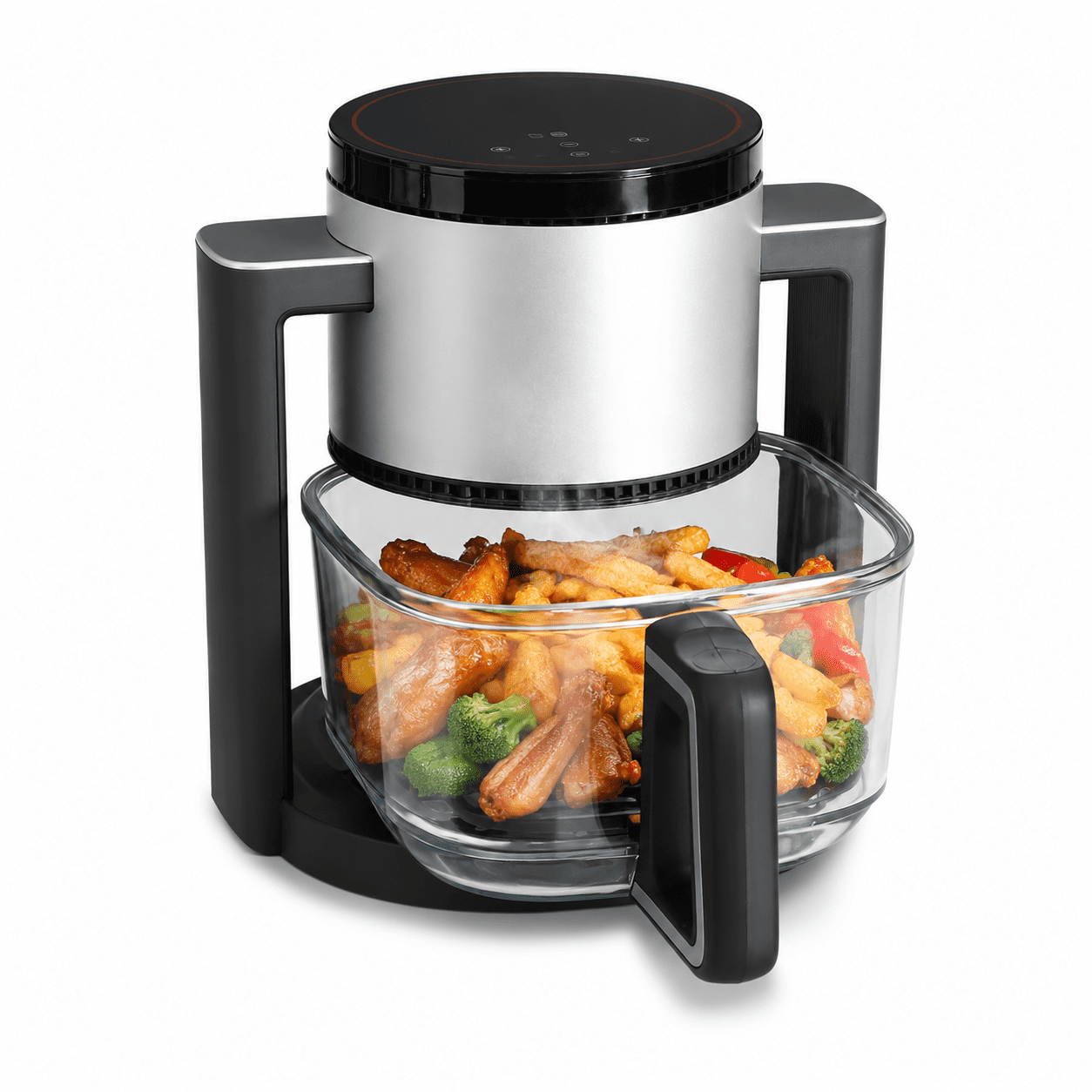 Plum Chef 4.5-Quart Glass Air Fryer, 10-in-1 Compact Airfryer with 360° Visibility and Dishwasher-Safe Glass Basket, 1300W, Black