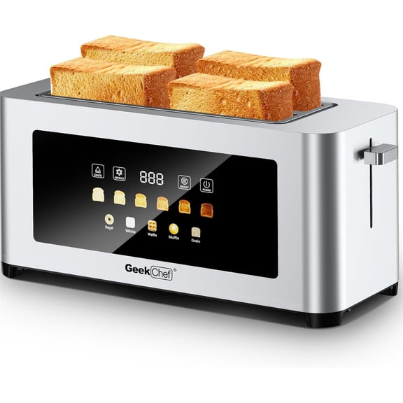 Plum Chef 4-Slice Toaster with Bagel, Defrost & Reheat Functions, 6 Browning Levels, Removable Crumb Tray for Easy Cleaning, Stainless Steel, Silver