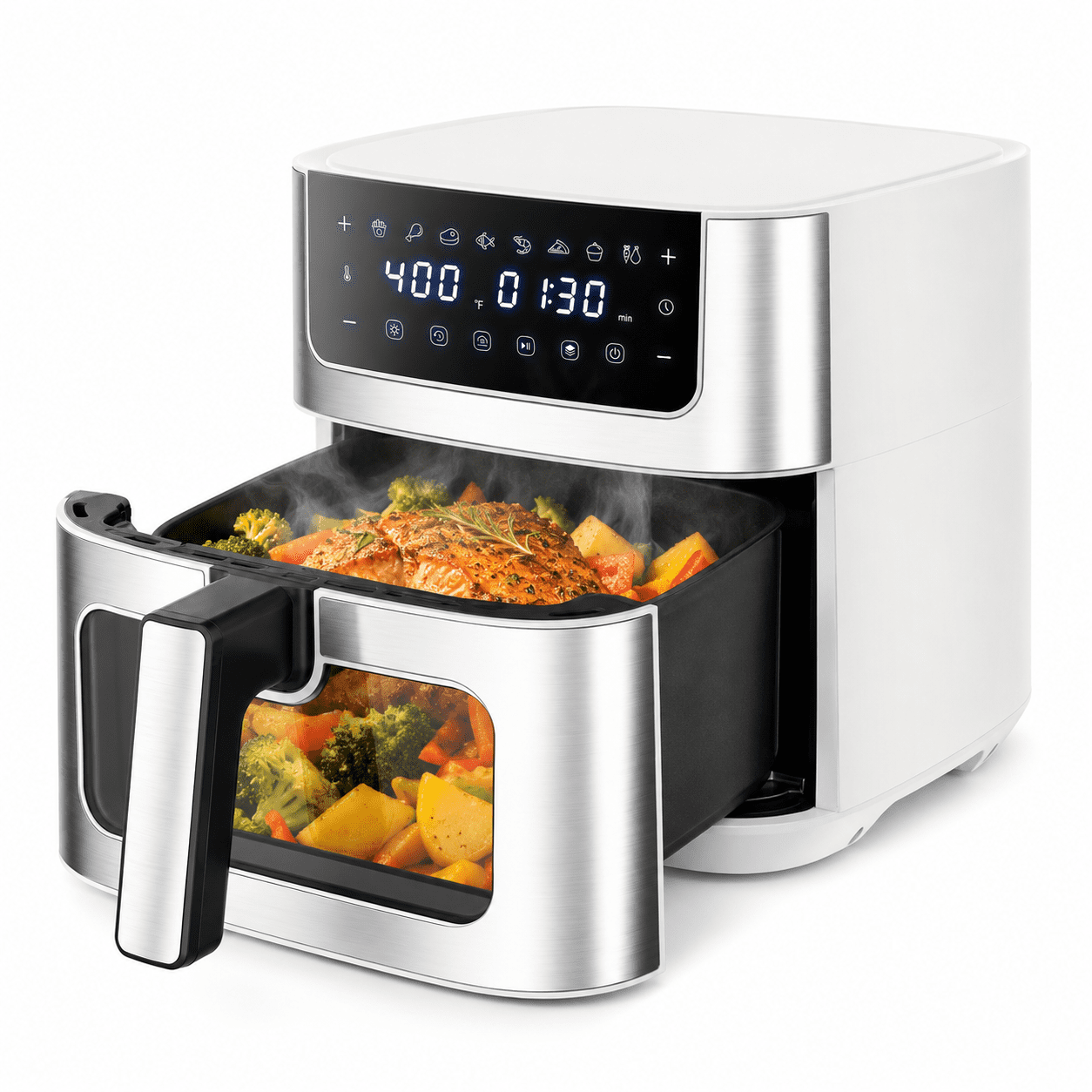 Plum Chef 6.34QT Air Fryer, 8-in-1 Air Fryers Oven with Visible Window, 400℉ Fast Heating, Nonstick Dishwasher-Safe Basket, Timer & Auto-Off, Stainless Steel