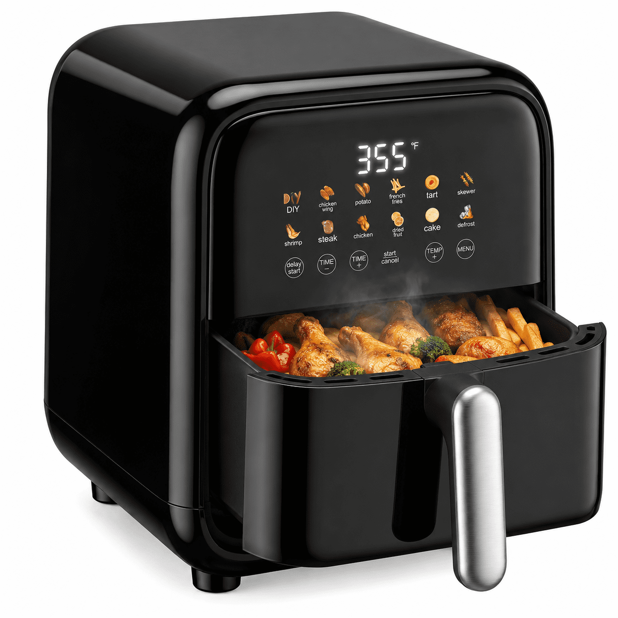 Plum Chef 7.5-Quart Air Fryer with Easy-View Window, 12-in-1 Large Digital Airfryer with Rapid Air Technology, 1800W, Black