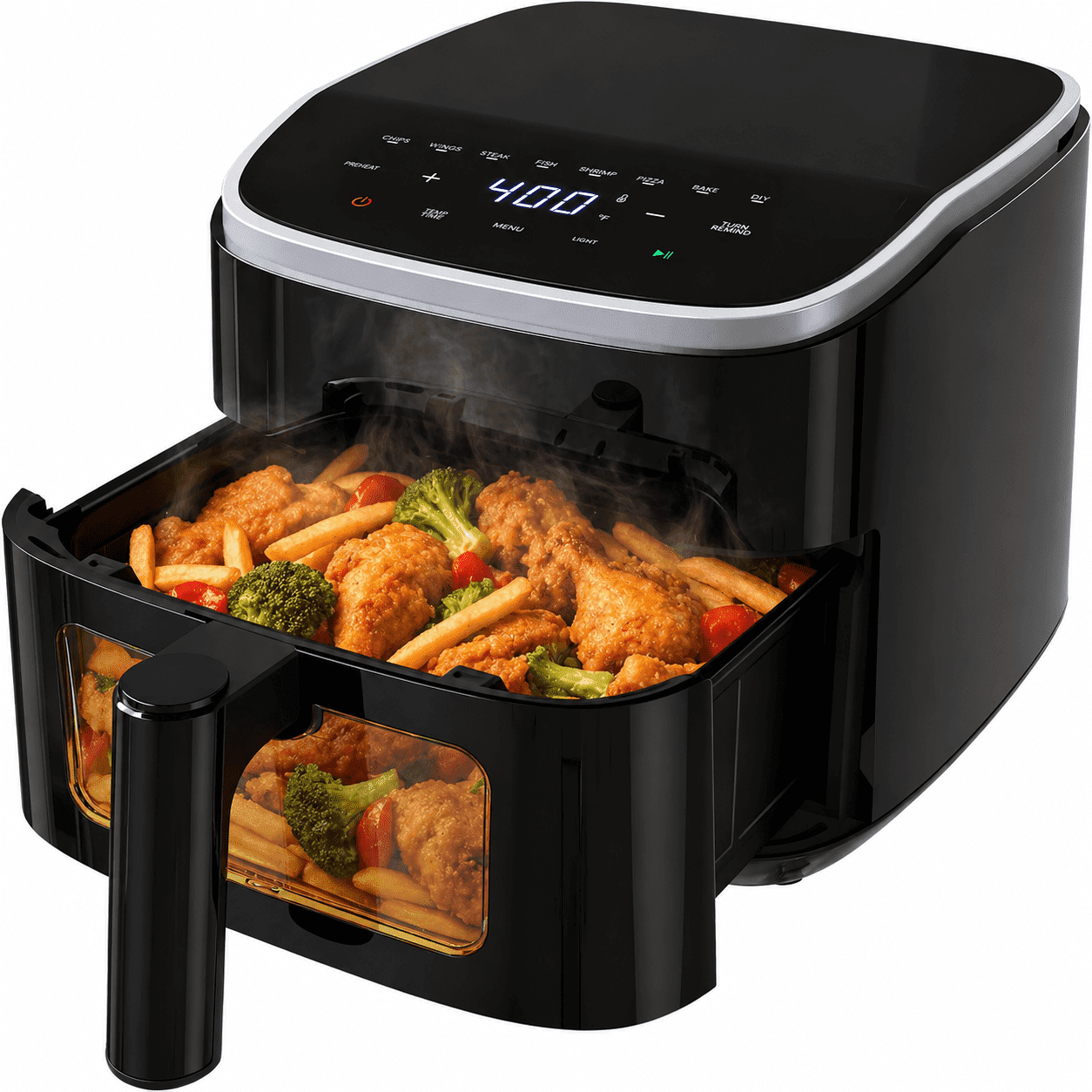 Plum Chef Air Fryer 4 Qt, 8-in-1 Digital Air Fryer with Visible Window, Nonstick Dishwasher-Safe Basket, 60-Min Timer, 1500W, Black – Perfect for Fries, Wings & Baking
