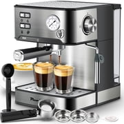 Plum Chef 20 Bar Espresso Machine with Built-in Pressure Gauge, Professional Coffee Maker for Cappuccino & Latte, ESE POD Compatible, 1.5L Water Tank, Stainless Steel, 950W