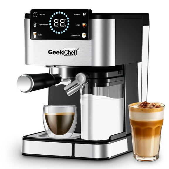 Geek Chef Espresso Machine, 20Bar Espresso Coffee Maker for Cappuccino, Latte, Americano & Cold Brew, with Automatic Milk Frother & Detachable Milk Reservoir, One-Touch Operation, Silver