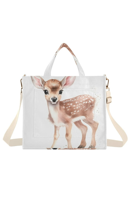 Plum Deer Corduroy Tote Bag Handbag Large Messenger Bag Shoulder Crossbody Zipper Bag Purse