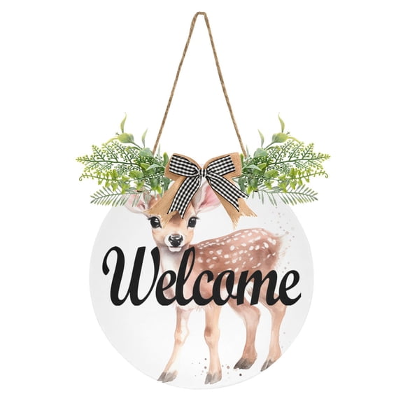 Plum Deer Welcome Sign for Front Door Wreath Door Sign for Farmhouse Porch Decoration Indoor Outdoor
