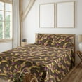 thumbnail image 1 of Ambesonne Plum Flowers Fitted & Flat Sheet with Sham 3 Pcs Set, Vintage Dreamy Floral, Twin, Mustard Purple Umber, 1 of 5