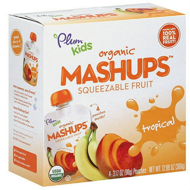 Plum Kids Organic Tropical Mashups Squeezable Fruit, 3.17 oz, 4 count, (Pack of 6)