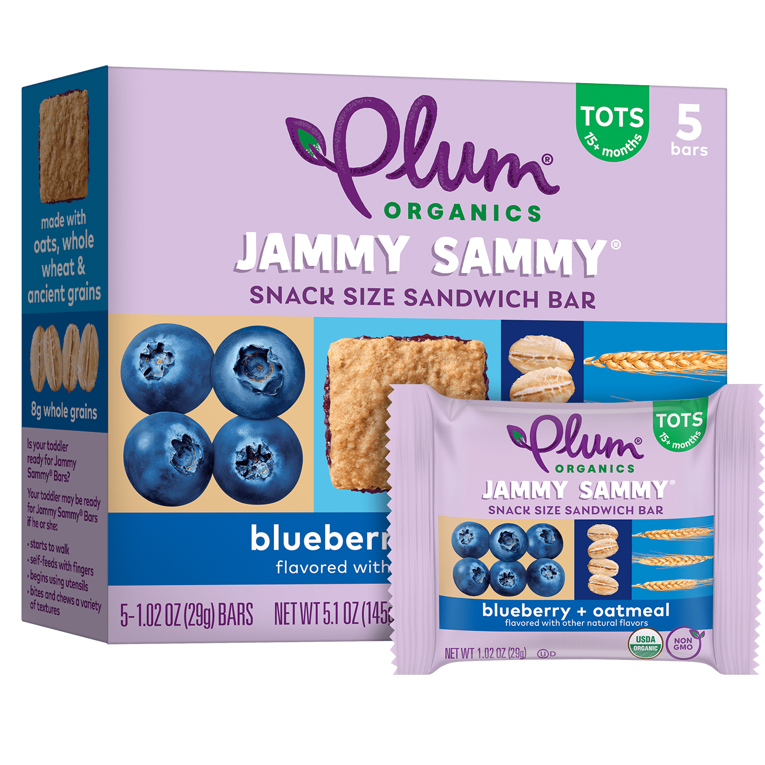 Plum Organics Jammy Sammy Snack Bars for Toddlers Blueberry and