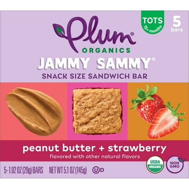 Plum Organics Jammy Sammy Snack Bars, Peanut Butter and Strawberry, 1.02 oz Bars, 5 Count