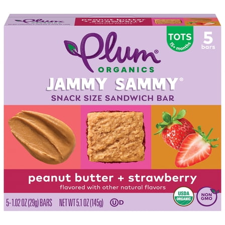 Plum Organics® Jammy Sammy® Snack Size Sandwich Bar Peanut Butter + Strawberry 5-Count Box/1.02oz Bars