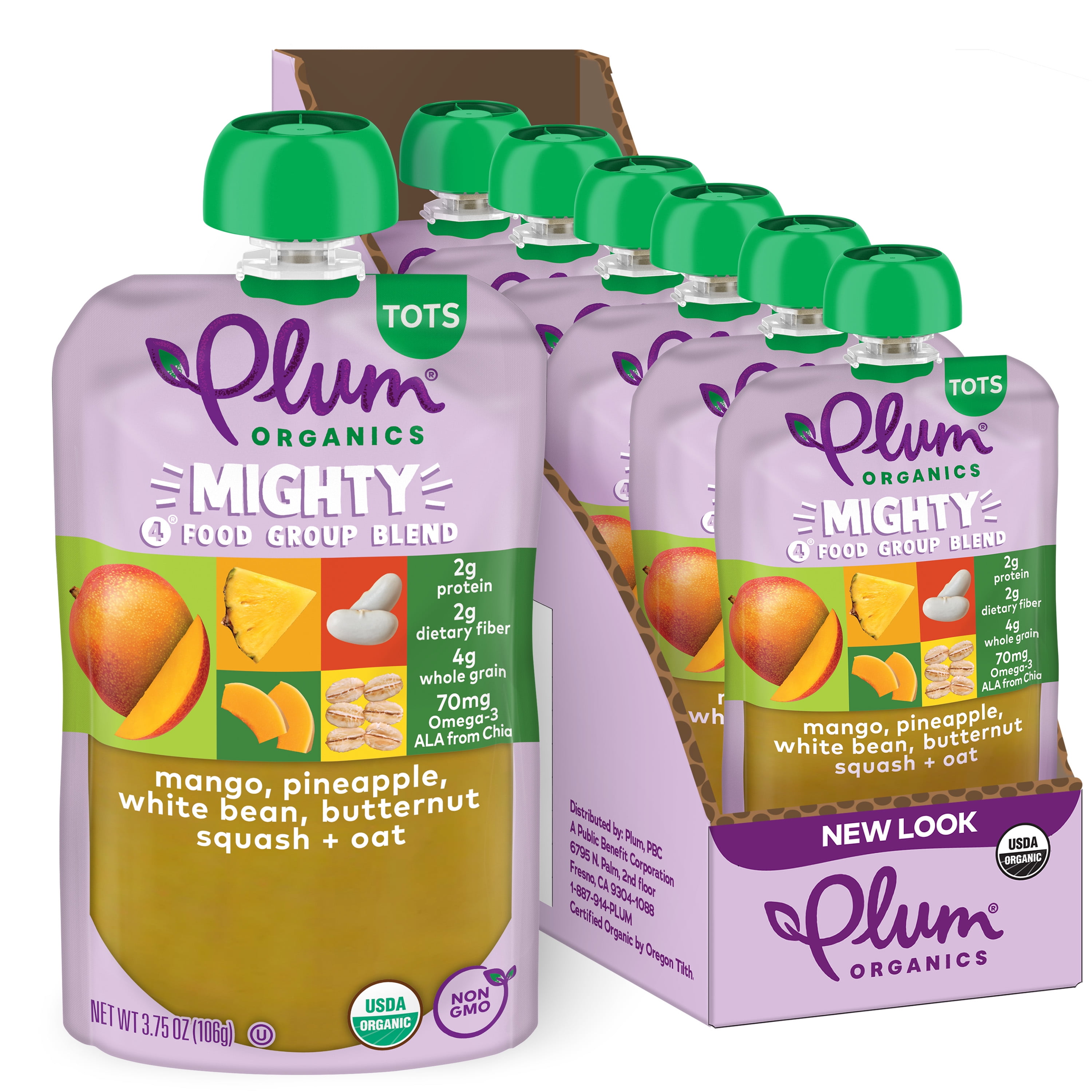 Plum Organics Mighty 4 Organic Toddler Food, Mango, Pineapple, White Bean, Butternut Squash, and Oat, 3.75 oz Pouch (6 Pack)
