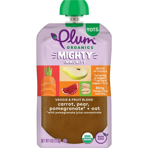 Plum Organics Mighty Immunity Carrot, Pear, Pomegranate + Oat 4oz Pouch