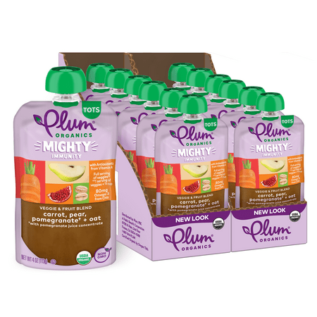 Plum Organics Mighty Immunity Toddler Baby Food, Carrot, Pear, Pomegranate and Oat, 4 oz Pouch - Case of 12