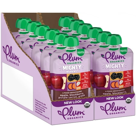 Plum Organics Mighty Morning Organic Toddler Food, Apple, Blackberry, Purple Carrot, Greek Yogurt and Oat, 4 oz Pouch - Case of 12