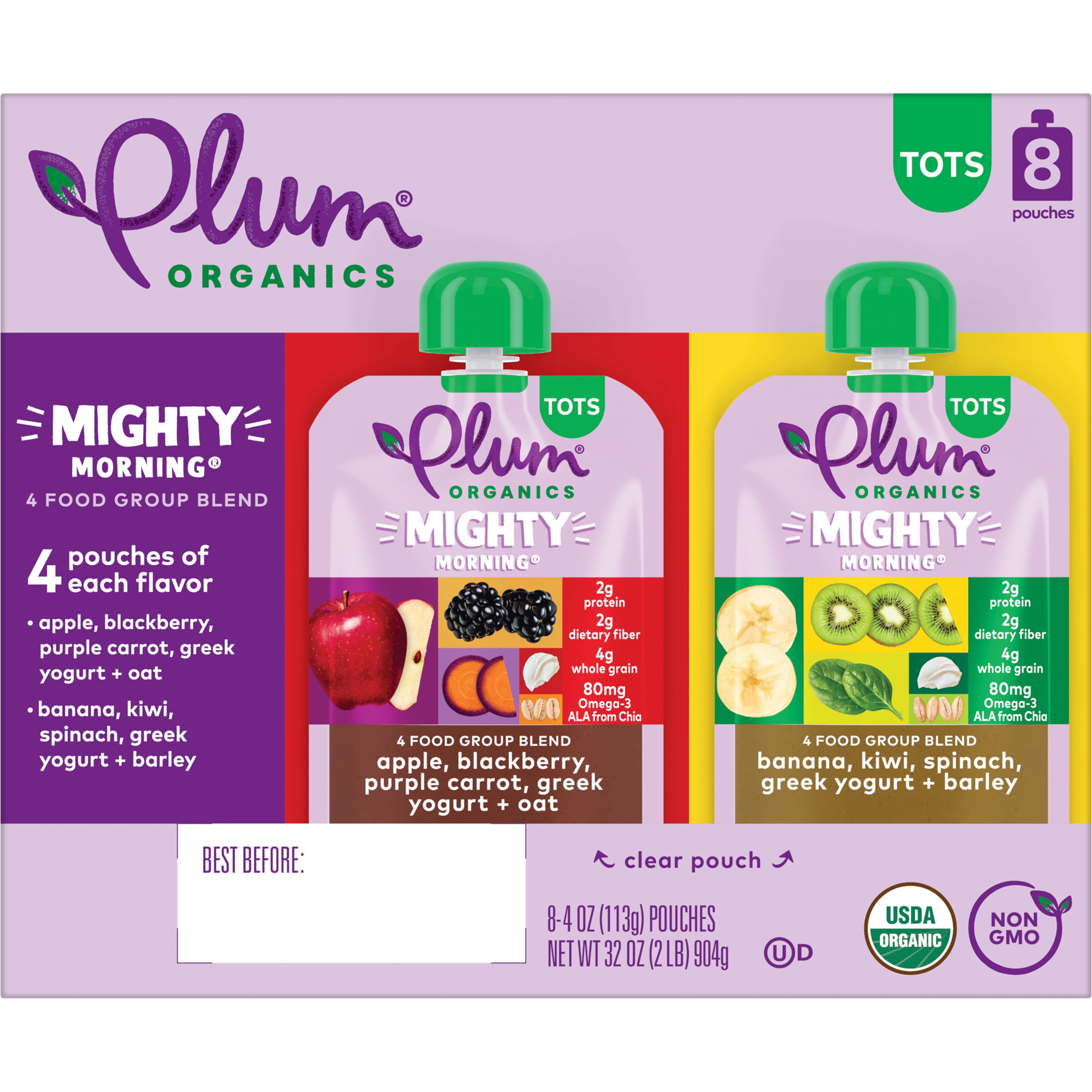 Plum Organics Mighty Morning Organic Toddler Food, Variety Pack, 4 oz Pouch (8 Pack)