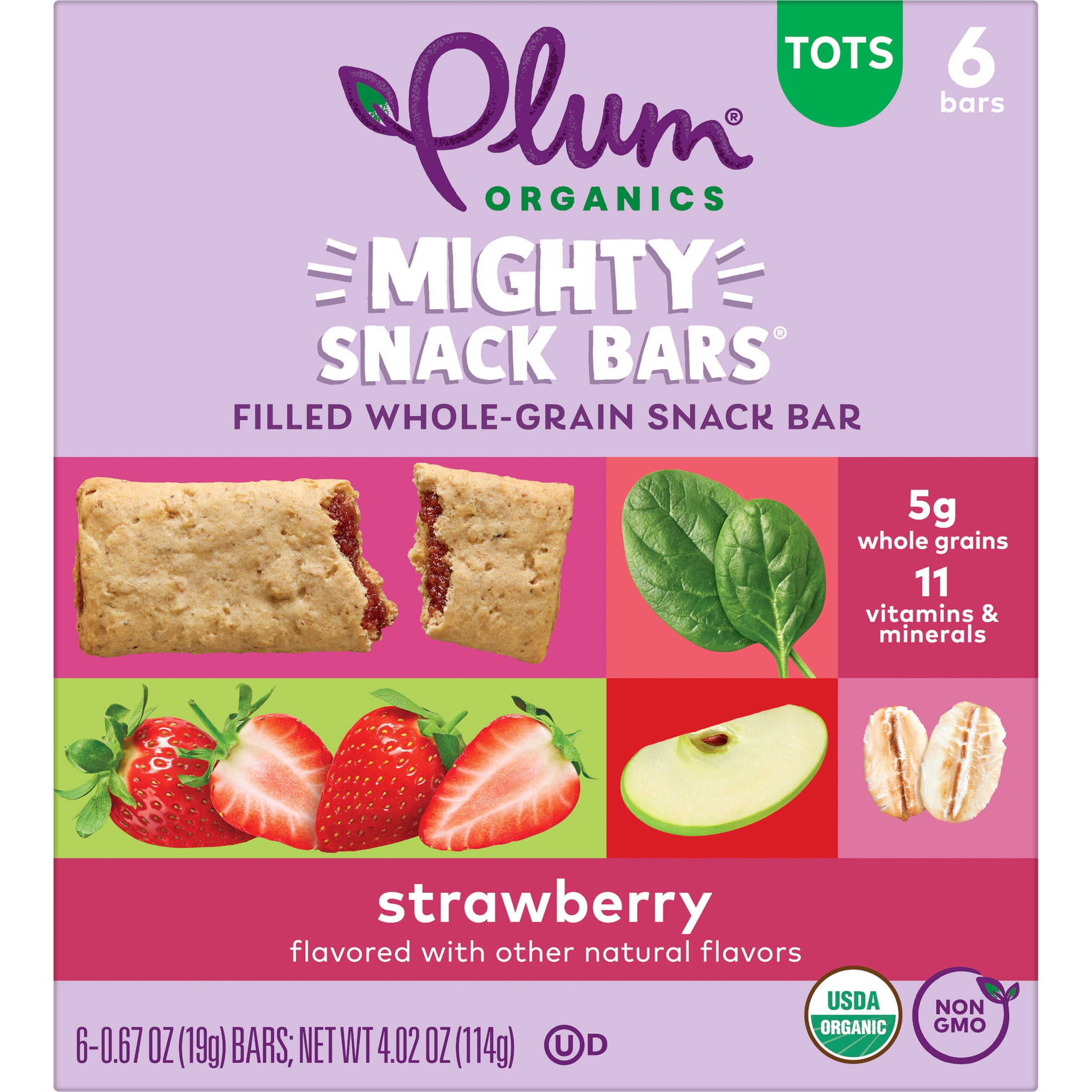 Plum Organics Tots Mighty Snack Bars Filled Whole-Grain Snack Bar Strawberry 6-Count Box/.67oz Bars