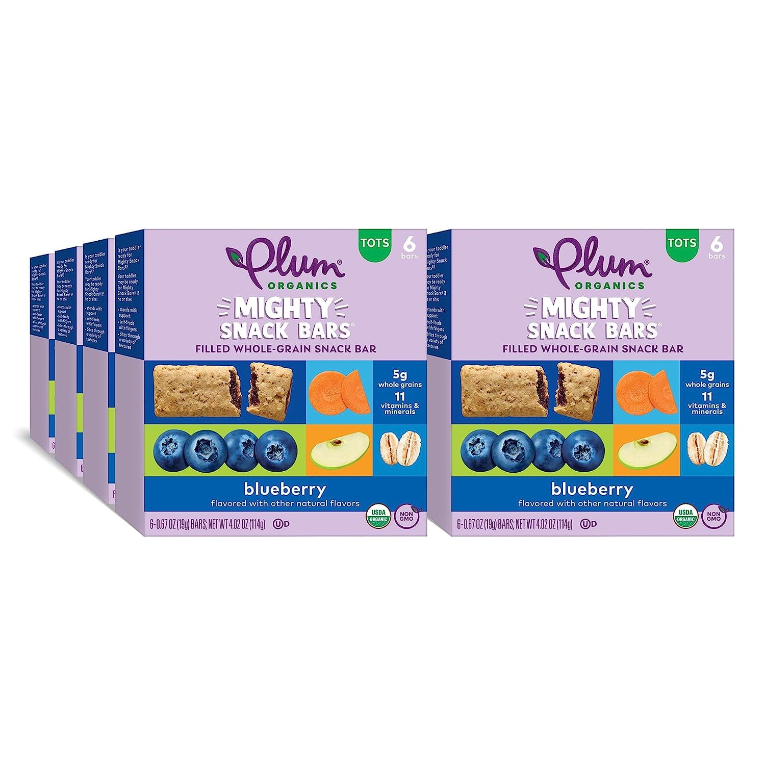 Plum Organics Mighty Snack Bars for Toddlers Blueberry 6 Ct, 8 Pack