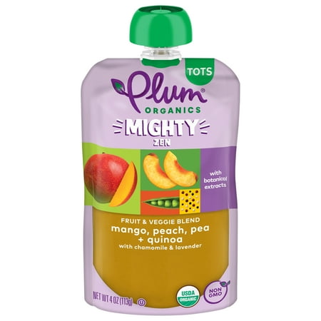 Plum Organics® Mighty Zen Fruit & Veggie Blend Mango, Peach, Pea + Quinoa with Chamomile & Lavender 4oz Pouch