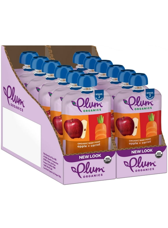 Plum Organics Stage 2 Organic Baby Food, Apple and Carrot, 4 oz Pouch - Case of 12