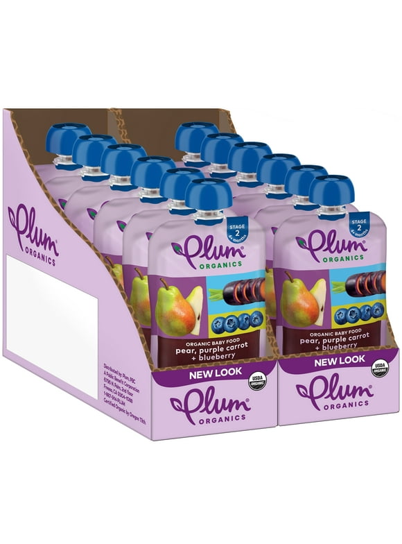 Plum Organics Stage 2 Organic Baby Food, Pear, Purple Carrot and Blueberry, 4 oz Pouch - Case of 12