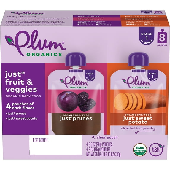Plum Organics Stage 1 Organic Baby Food Pouches: Variety Pack - 8 Pack