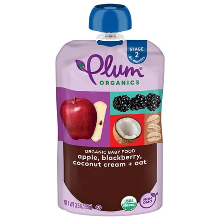 Plum Organics® Stage 2 Organic Apple, Blackberry, Coconut Cream & Oat 3.5oz Pouch