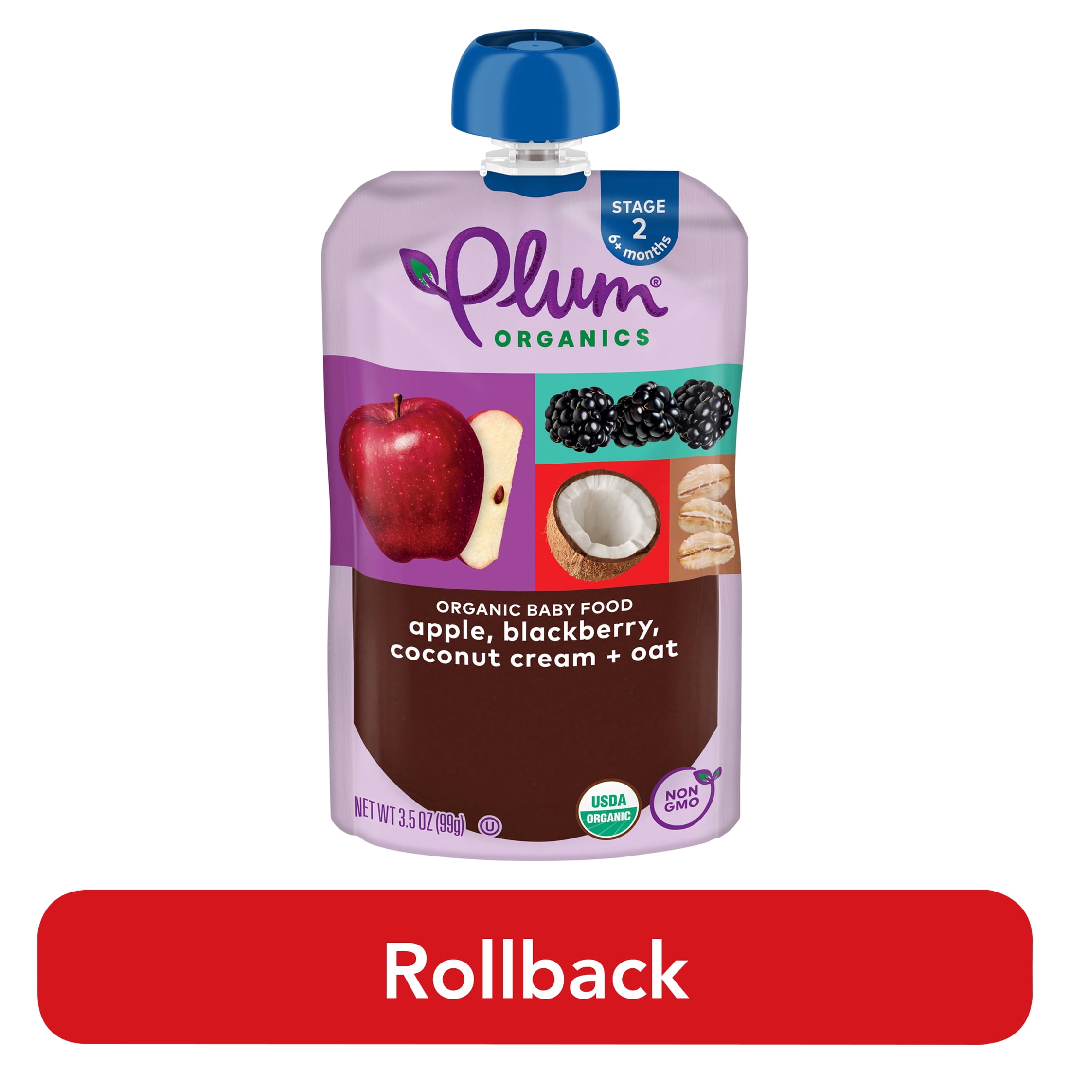 Plum Organics® Stage 2 Organic Apple, Blackberry, Coconut Cream & Oat 3.5oz Pouch