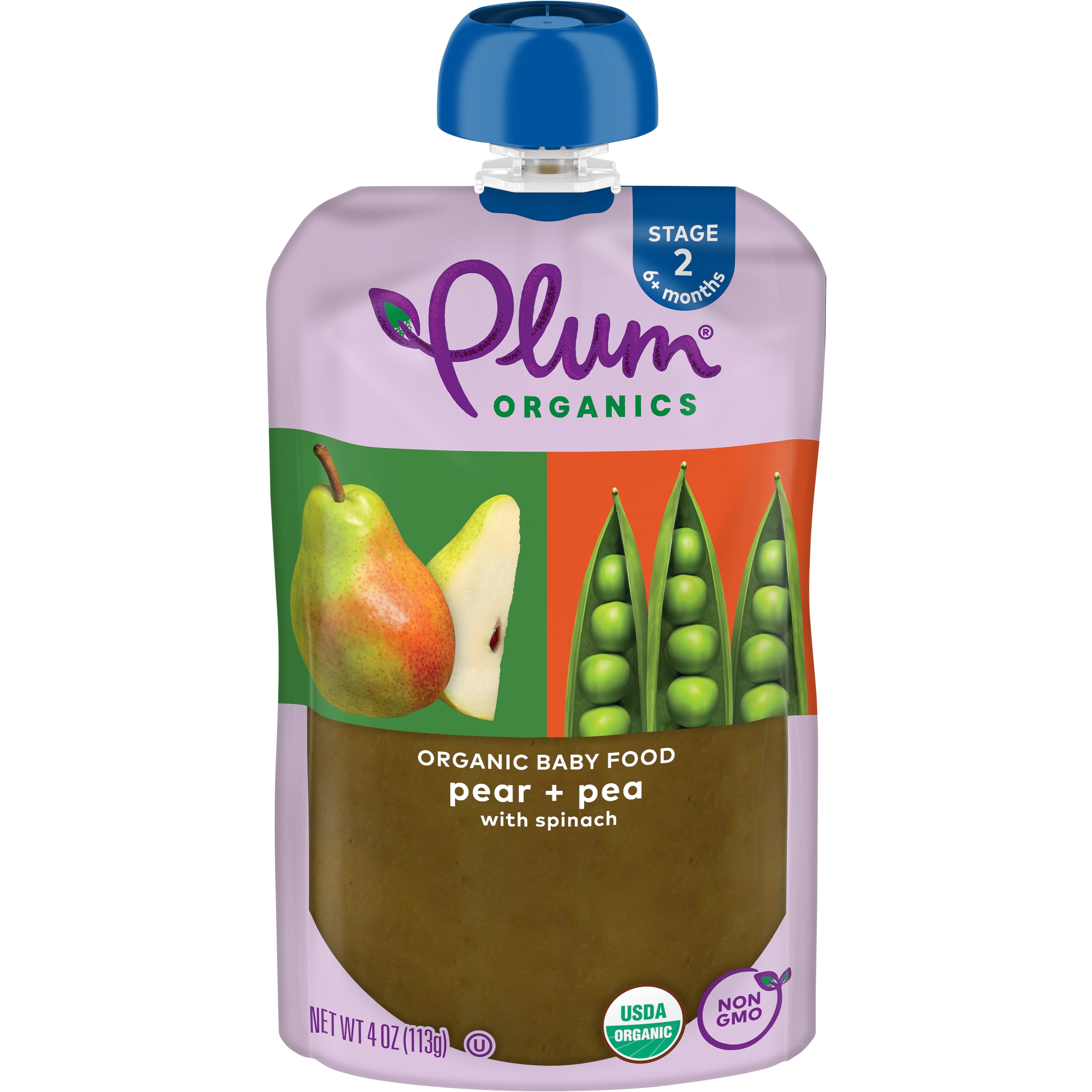 Plum Organics® Plum Organics Stage 2 Organic Baby Food, Pear and Pea with Spinach, 4 oz Pouch