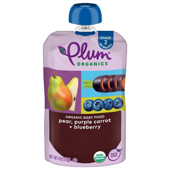 Plum Organics® Stage 2 Organic Baby Food Pear, Purple Carrot Blueberry 4oz Pouch