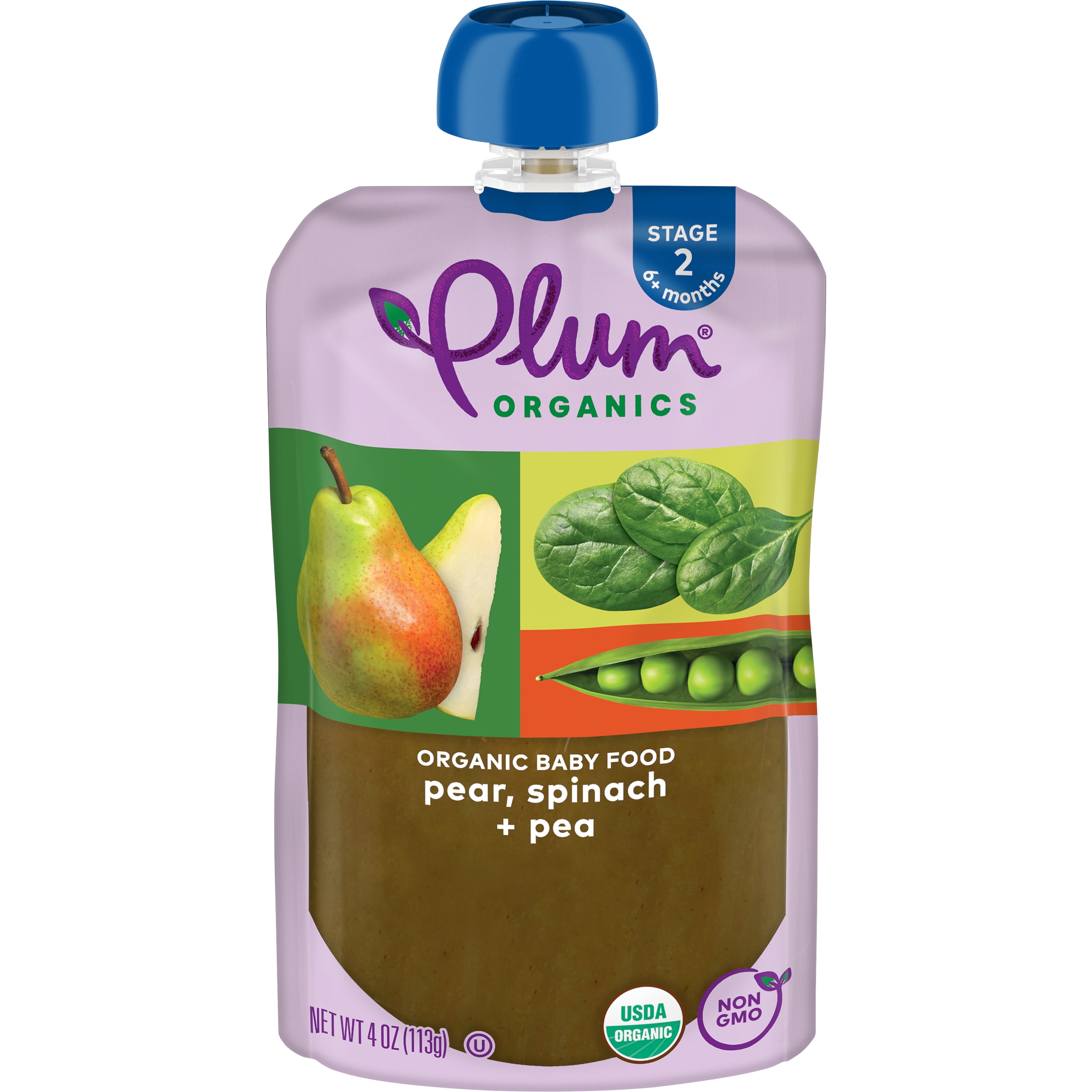 Plum Organics Plum Organics® Stage 2 Organic Baby Food Pear + Pea with Spinach 4oz Pouch