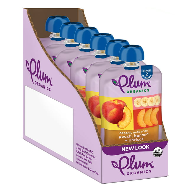 Plum Organics Stage 2 Organic Baby Food Pouches: Peach, Banana, Apricot - 4 oz, 6 Pack