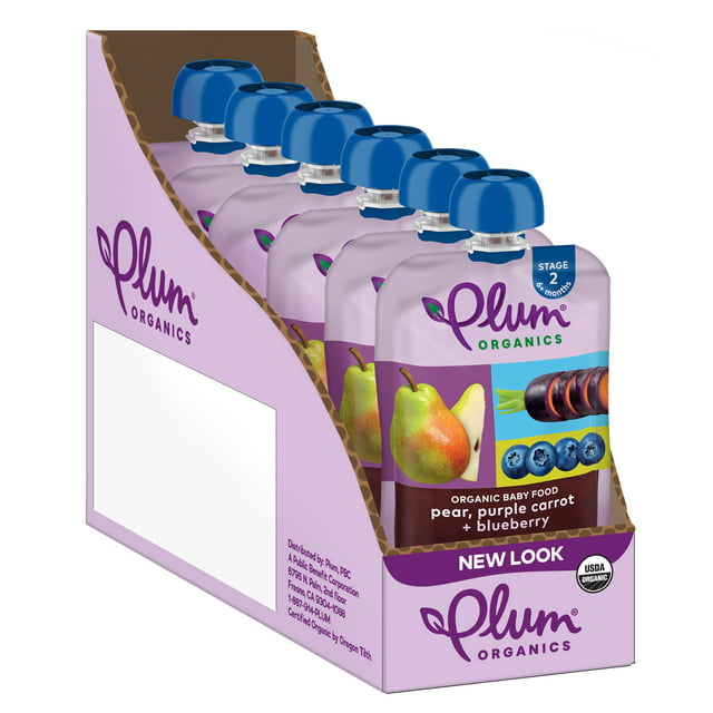 Plum Organics Stage 2 Organic Baby Food Pouches: Pear, Purple Carrot, Blueberry - 4 oz, 6 Pack