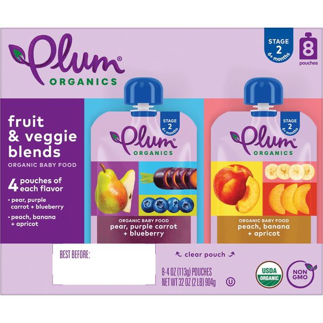 Plum Organics Stage 2 Organic Baby Food, Variety Flavors, 4 oz Pouch (8