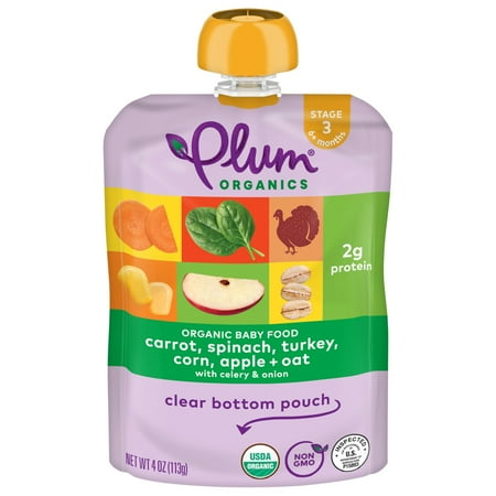 (4 pack) (4 Pack) Plum Organics Stage 3 Carrot, Spinach, Turkey, Corn, Apple & Potato, 4oz