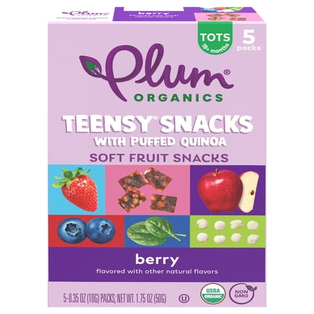 Plum Organics® Tots Teensy® Snacks with Puffed Quinoa Berry Soft Fruit Snacks 5-Count Box/.35oz Pouch