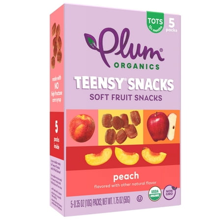 (4 pack) Plum Organics® Teensy® Snacks Peach Soft Fruit Snacks .35oz Pouch/5-Count Box
