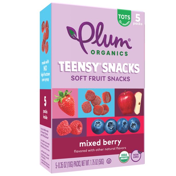 Plum Organics Teensy Snacks Soft Fruit Snacks for Toddlers Berry 5 Ct, Baby Food