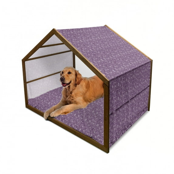 Plum Pet House, Floral Romantic Pattern with Vintage Style White Butterflies Swirly Wings and Flowers, Outdoor & Indoor Portable Dog Kennel with Pillow and Cover, 5 Sizes, White Plum, by Ambesonne
