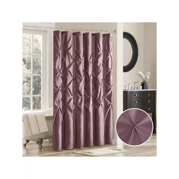 Plum Pinch Pleat Shower Curtain, Textured Transitional Design, 72 x 72 Inches