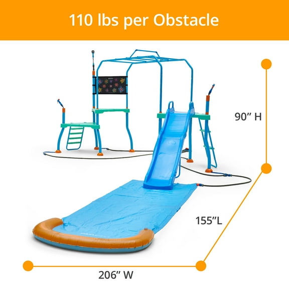 Plum Play Kids Water Slide Outdoor Play Equipment - Toddler Water Toys, Water Gun, Monkey Bars, Sprinkler for Kids, Dump Bucket, Backyard Waterpark with Splash, 3yrs+, Up to 110 lbs (Blaster Course)