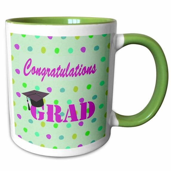 Plum Purple Congratulations Grad with Graduation Cap, Colorful Dots 11oz Two-Tone Green Mug mug-262855-7