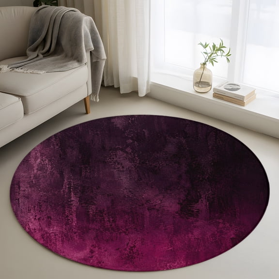 Plum Purple Ombre 3FT Round Area Rug Vintage Deep Magenta Charcoal Black Shabby Chic Soft Small Round Rugs Non-Slip, Ultra-Thin Washable Rug Low Pile Circle Carpet for Bedroom Kitchen Nursery