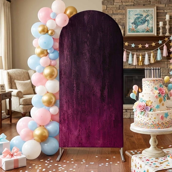 Plum Purple Ombre Arch Backdrop Covers 4 FT, Vintage Deep Magenta Charcoal Black Shabby Chic Stretchy Fitted Arched Stand Covers Party Arch Stand Cover Photo Booth for Wedding Birthday Decor