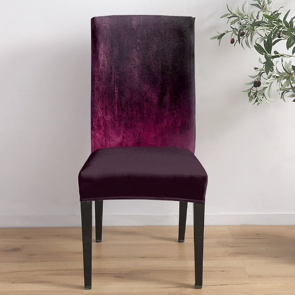 Plum Purple Ombre Dining Chair Covers Set of 1, Vintage Deep Magenta Charcoal Black Shabby Chic Chair Covers for Dining Room Removable Seat Protectors Slipcovers for Home Party Wedding Banquet