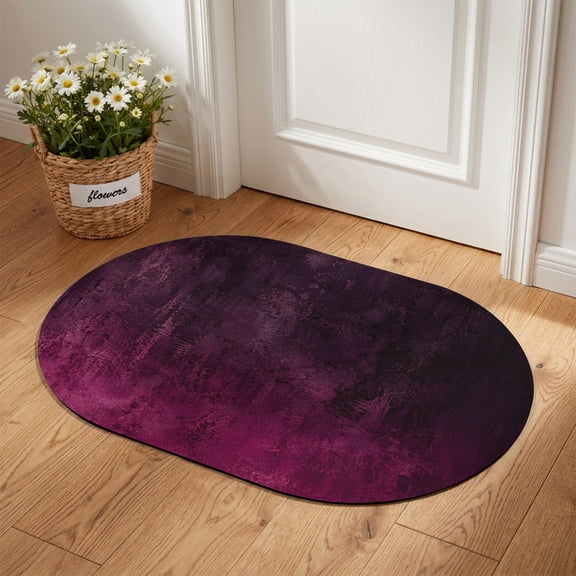 Plum Purple Ombre Oval Diatomaceous Earth Doormat, 16"x24" Vintage Deep Magenta Charcoal Black Shabby Chic Absorbent Quick Dry Irregular Door Mat Floor Mat Entryway Rug for Bathroom Kitchen
